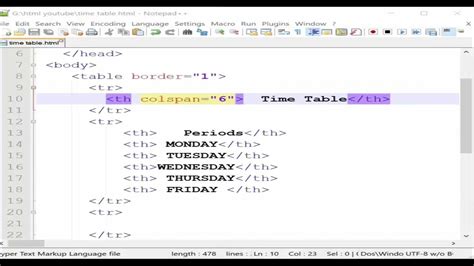 Image result for Time Table for HTML Simple Merge and Center