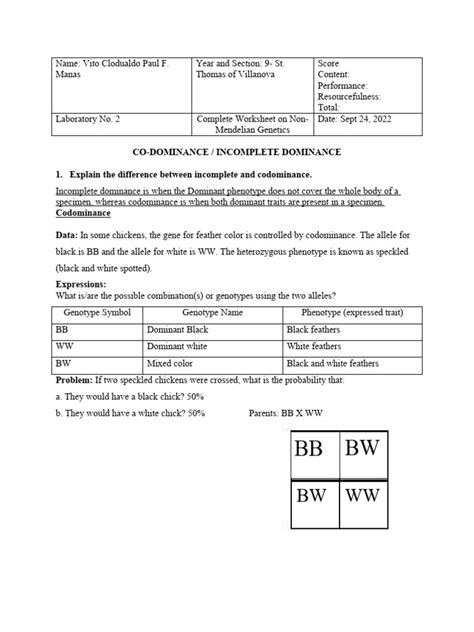 Image result for Non Mendelian Inheritance WebQuest Answer Key