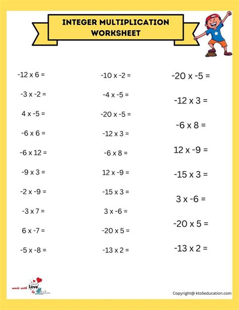 Image result for Integer Multiplication and Division Worksheet