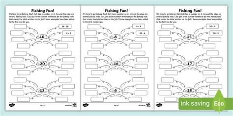 Toradh íomhá ar Subtraction Fishing Worksheet
