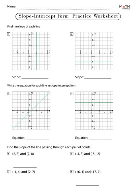 Slope-Intercept Form Worksheet Answers に対する画像結果