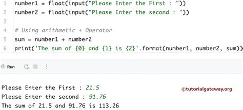 Toradh íomhá ar Python Program of Adding Two Numbers