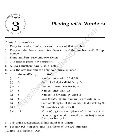 Toradh íomhá ar Playing with Numbers Class 6 Worksheet Notes PDF Free