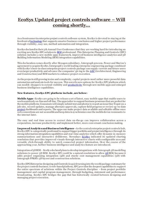 Image result for EcoSys Infrastructure Project Management Software