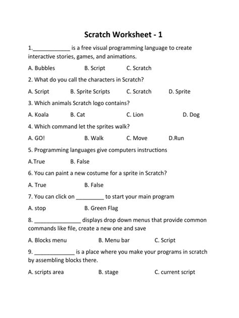 Image result for Scratch Programming Worksheet