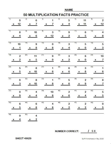 Image result for Multiplication Facts 0 12 Worksheet