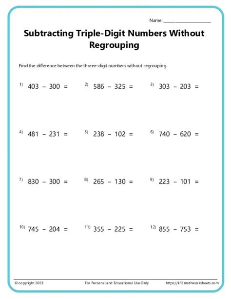 Image result for 3rd Grade Math Worksheets Subtraction