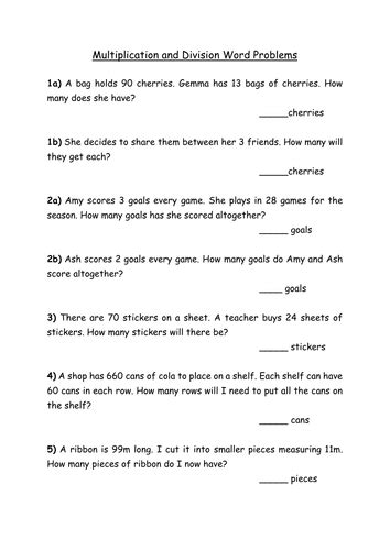 Afbeeldingsresultaten voor Multiplication Division Word Problems Worksheets 3rd Grade