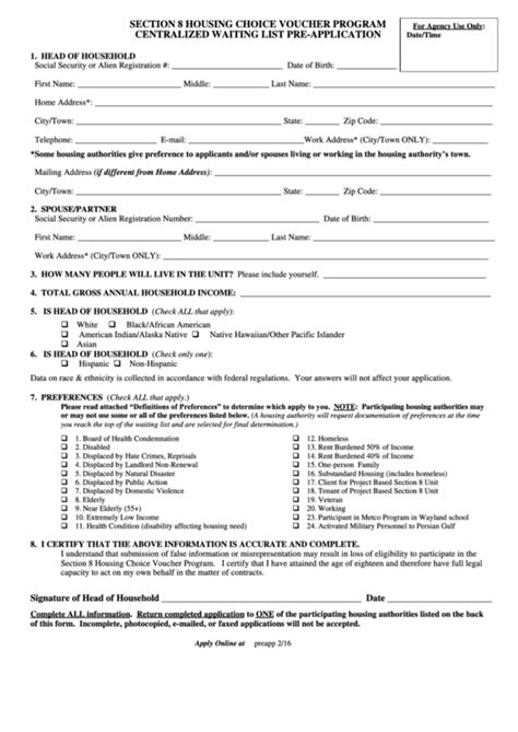 Image result for Printable Section 8 Housing Application