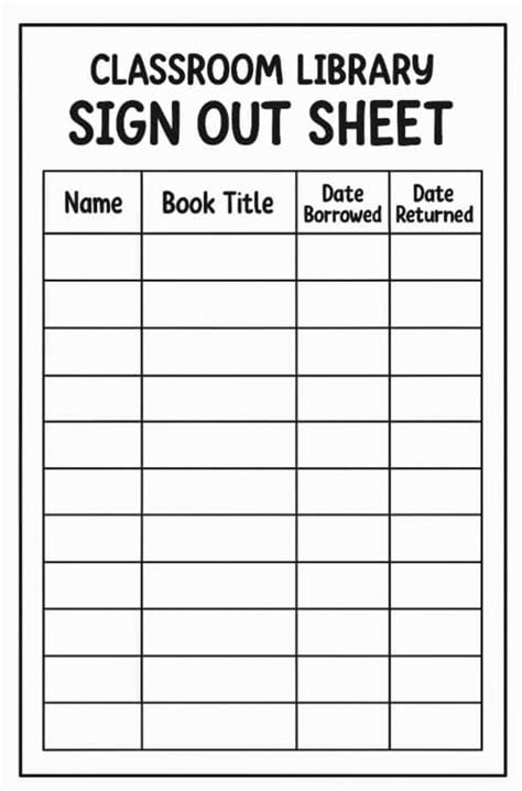 Image result for Classroom Library Sign Out Sheet