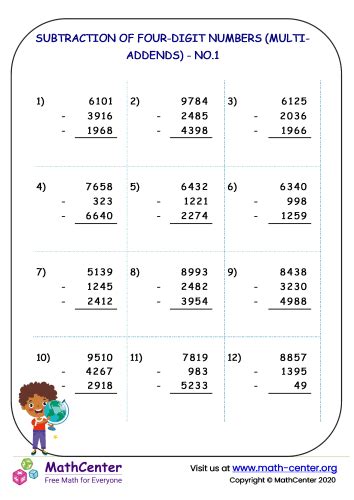Toradh íomhá ar Subtraction of Four Digit Numbers
