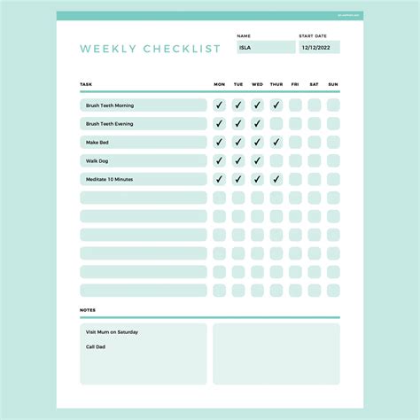 Image result for Weekly Checklist