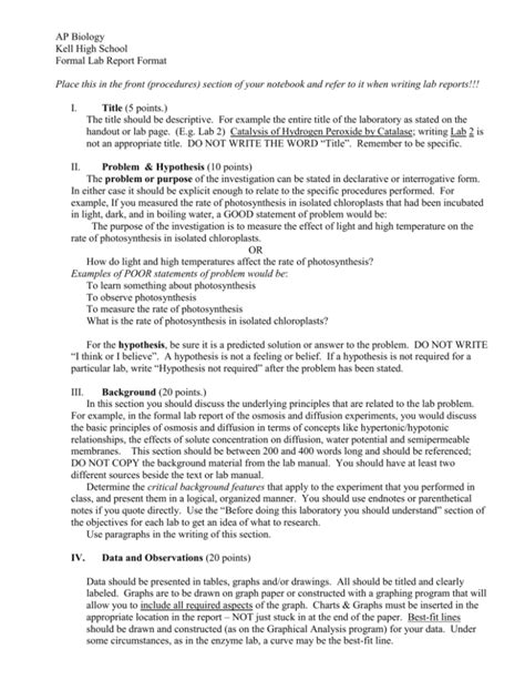 Image result for AP Biology Lab Report Example
