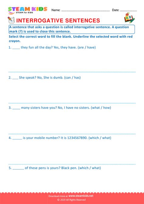 Image result for Interrogative Worksheet for Class 5