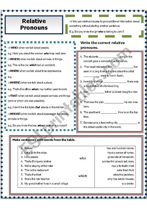Image result for Relative Pronouns Worksheets