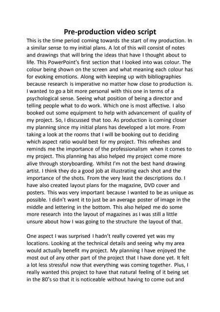 Image result for Pre-Production Script Example