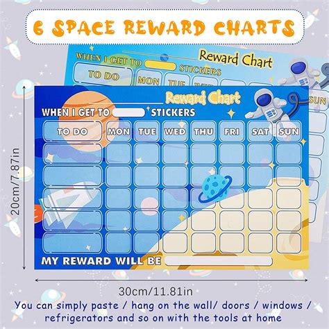 12 Pieces Space Reward Chart with Stickers Include 6 Pieces Astronauts ...