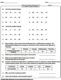 Image result for Comparing Integers Worksheet with Answers PDF