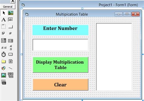 Toradh íomhá ar Multiplication Table Visual Basic