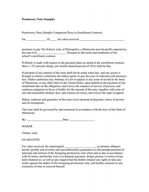 Toradh íomhá ar Promissory Note Example for School