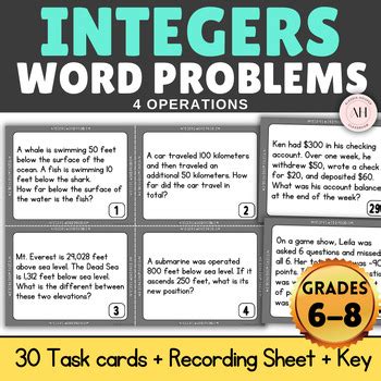 Image result for Integer Math Word Problems All Operations