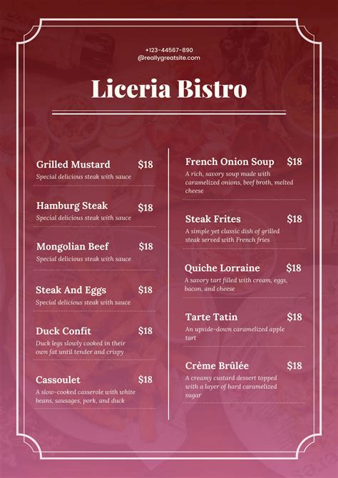 Image result for Bistro Restaurant Menu