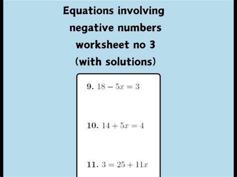 Image result for Solving Equations with Negative Numbers Worksheet