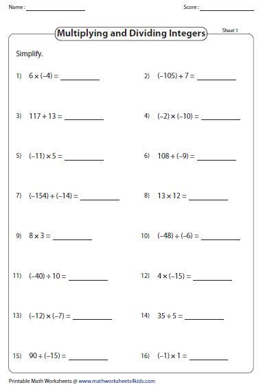 Image result for Dividing Integers Word Problems Worksheet