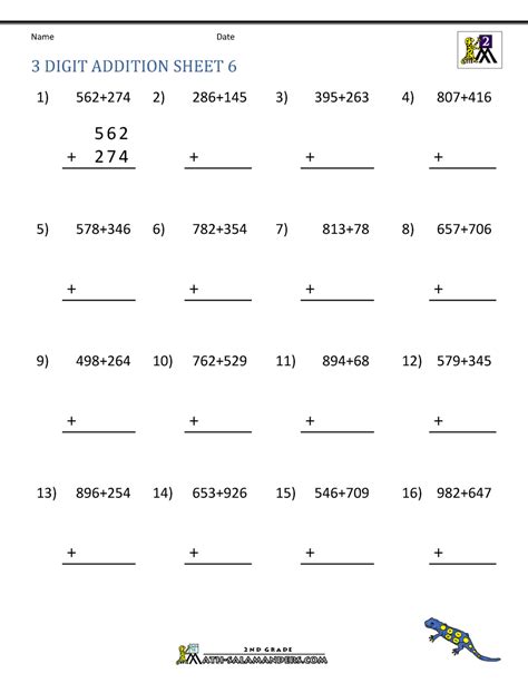 3rd Grade 3 Digit Addition Worksheets に対する画像結果