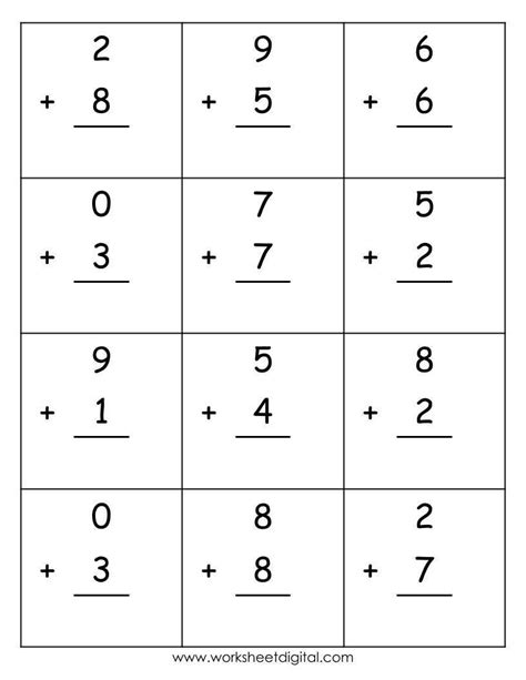 Image result for Single Digit Addition Worksheet for Class 1