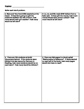 Image result for 4th Grade Division Word Problems Worksheet