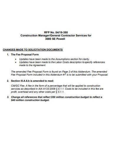 Toradh íomhá ar Construction Specifications Addendum Example