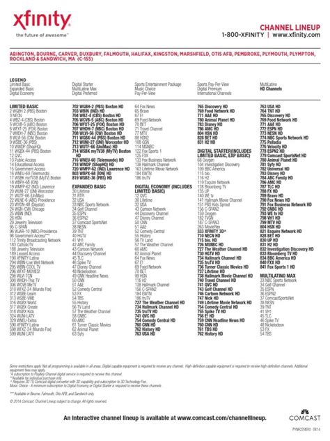 Image result for Xfinity Channel Lineup Printable