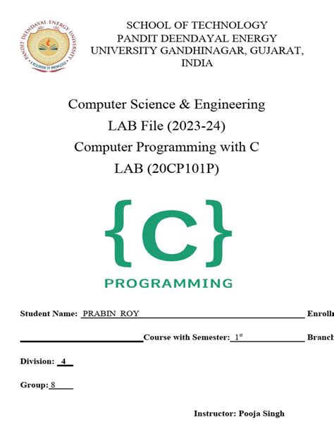 Image result for Front Page for C Programming Practicle File