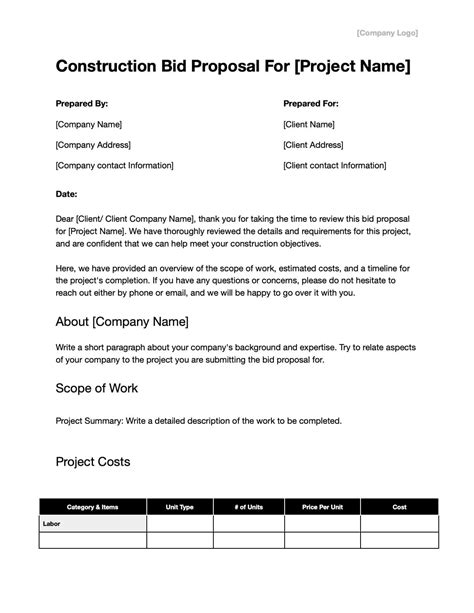 Toradh íomhá ar Bid Proposal Example