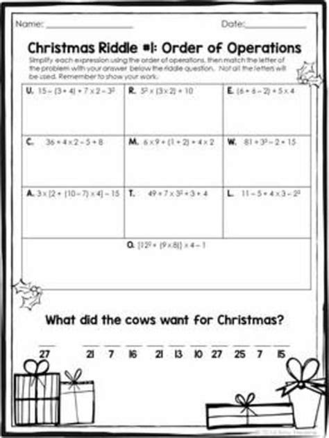 Résultat d’images pour Holiday Multiplication Riddle Worksheet