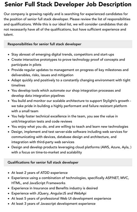 Image result for Full-Stack Developer Job Posting