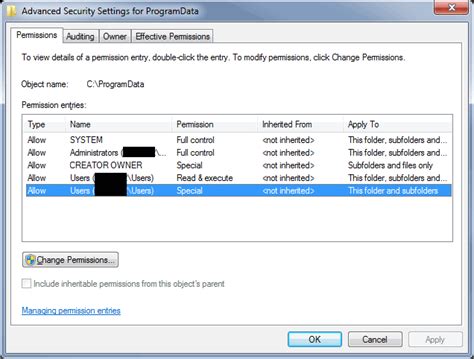 Résultat d’images pour Program Data Default Group Permissions