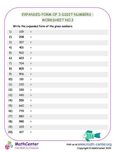 Image result for Expanded Form of 3 Digit Numbers