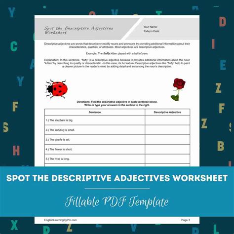 Image result for Descriptive Adjectives Worksheet