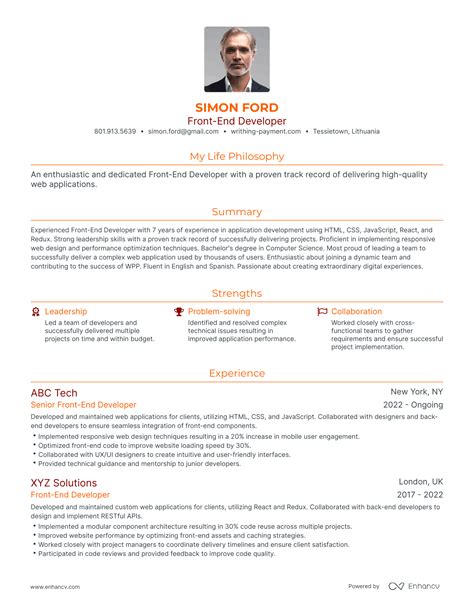 Image result for Front End Developer Resume Examples