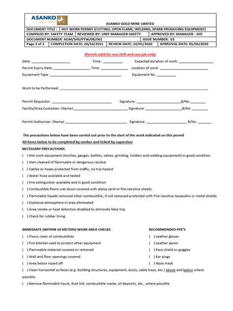 Hot Work Permit Form for Welding に対する画像結果