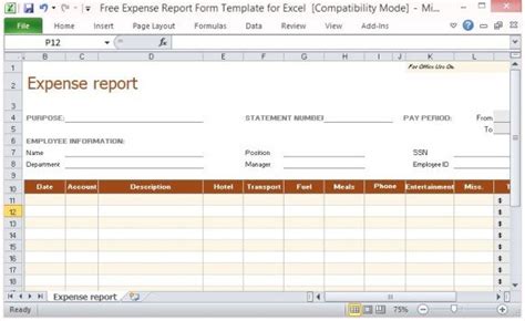 Free Expense Report Form Template For Excel
