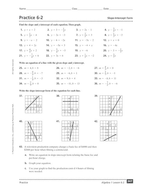 Image result for Slope-Intercept Form Worksheet PDF