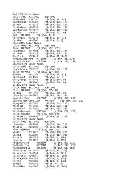 Image result for Colour Names for HTML