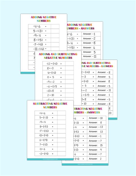 Image result for Printable Negative Numbers Worksheets