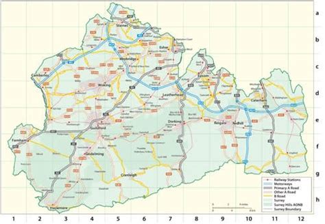 Map showing Surrey towns and villages - Visit Surrey