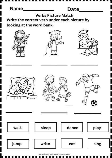 Toradh íomhá ar Grade 2 Language Worksheets Verbs