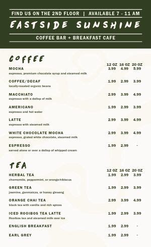 Image result for Basic Coffee Shop Menu