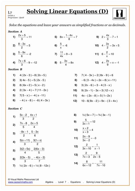 Image result for Solving Linear Equations Worksheet PDF